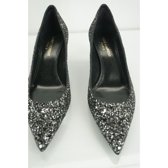 Saint Laurent Charlotte 55MM Super Black Glitter Pointy Toe Pumps - Picture 12 of 12